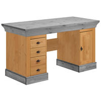 SCHREIBTISCH 143/65/77 cm  in Grau, Laugenfarbig  - Laugenfarbig/Grau, ROMANTIK / LANDHAUS, Holz/Metall (143/65/77cm) - Boxxx