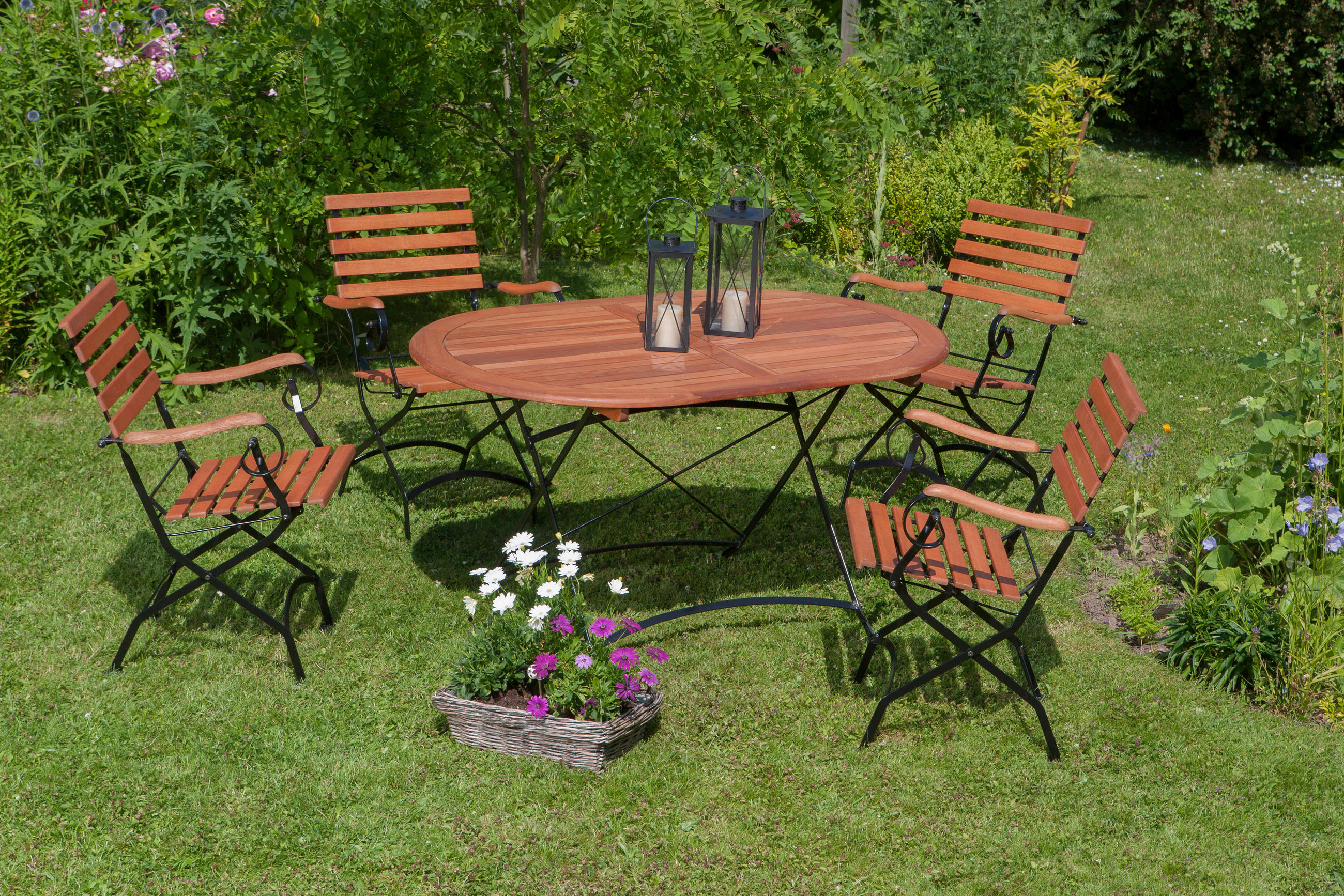 GARTENSESSEL Eukalyptusholz Stahl Naturfarben, Schwarz - Schwarz/Naturfarben, ROMANTIK / LANDHAUS, Holz/Metall (60/57/85cm) - Gardenson