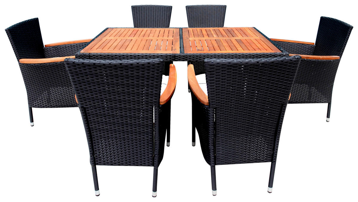 GARTENTISCHGRUPPE   - Schwarz/Akaziefarben, Konventionell, Holz/Kunststoff - Ambia Garden