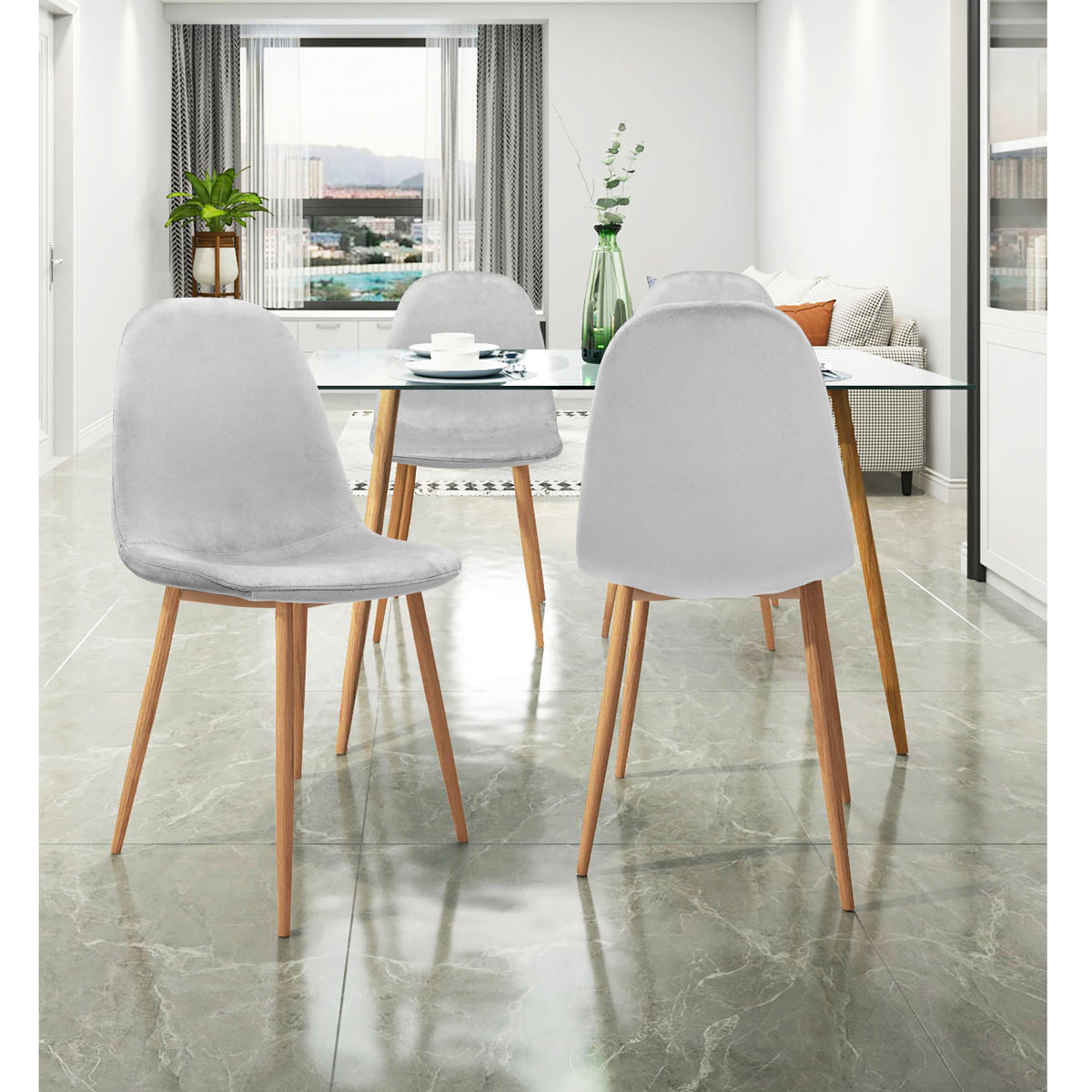 STUHL-SET Velours Grau  - Schwarz/Grau, Design, Textil/Metall (44/87/51cm) - MID.YOU