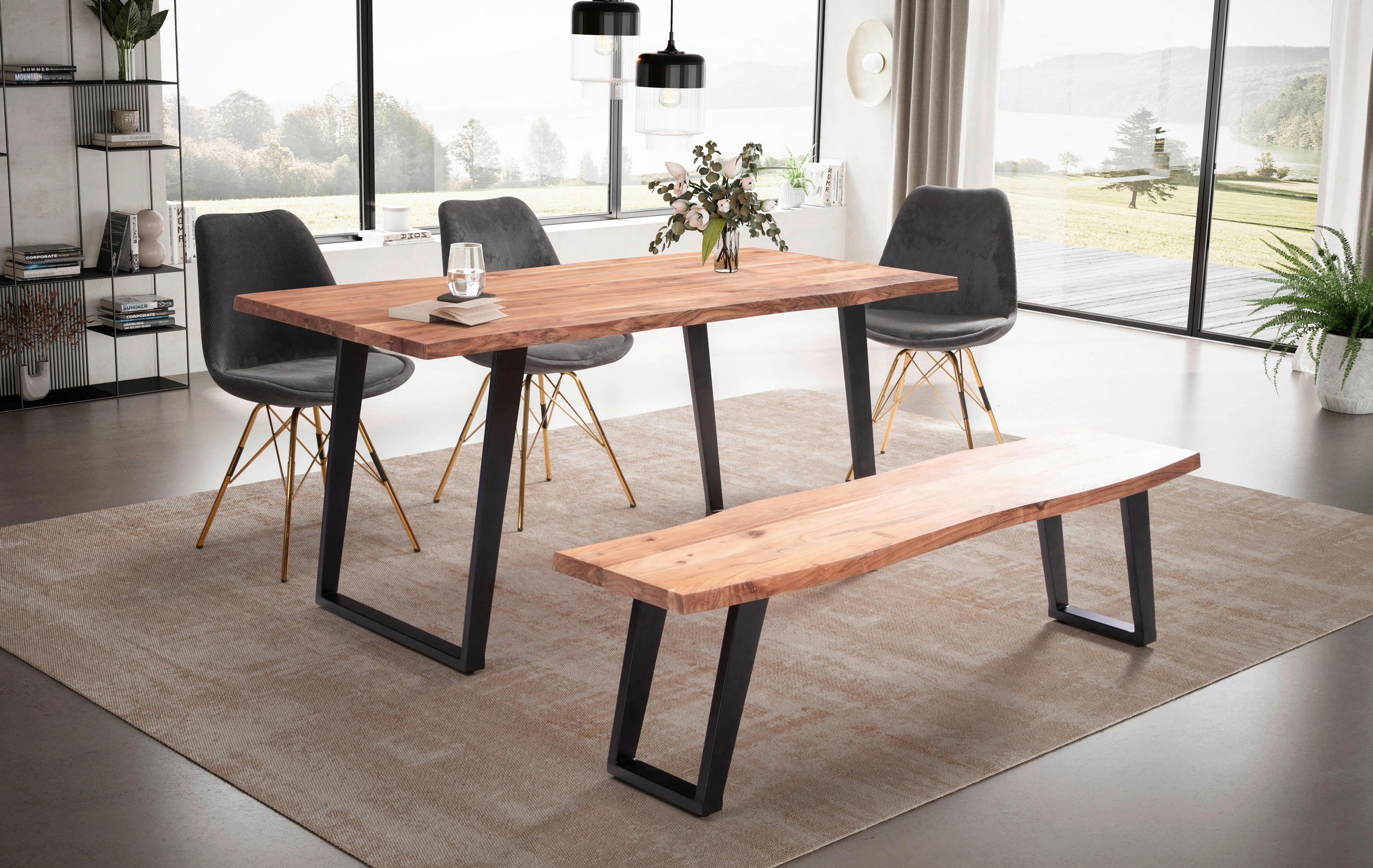 ESSTISCH in Holz 120/60/76 cm  - Schwarz/Akaziefarben, MODERN, Holz/Metall (120/60/76cm) - MID.YOU