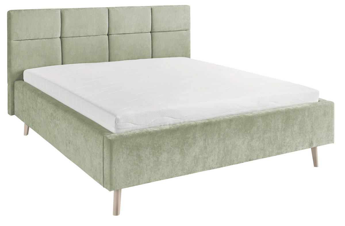 POLSTERBETT 140/200 cm,  in Hellgrün,  - Sandfarben/Hellgrün, KONVENTIONELL, Holz/Textil (140/200cm) - SetOne by Musterring