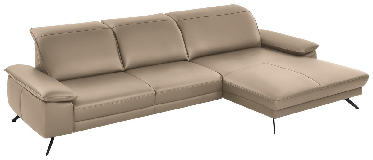 ECKSOFA in Echtleder Hellbraun  - Hellbraun/Schwarz, Design, Leder/Metall (328/193cm) - Dieter Knoll