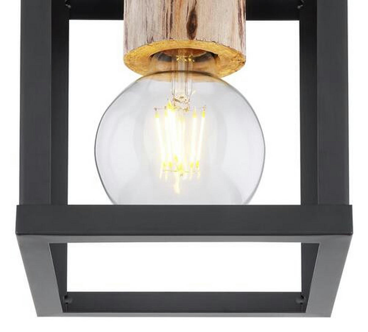 DECKENLEUCHTE 17/17/22,5 cm   - Schwarz/Naturfarben, Design, Holz/Metall (17/17/22,5cm) - Globo