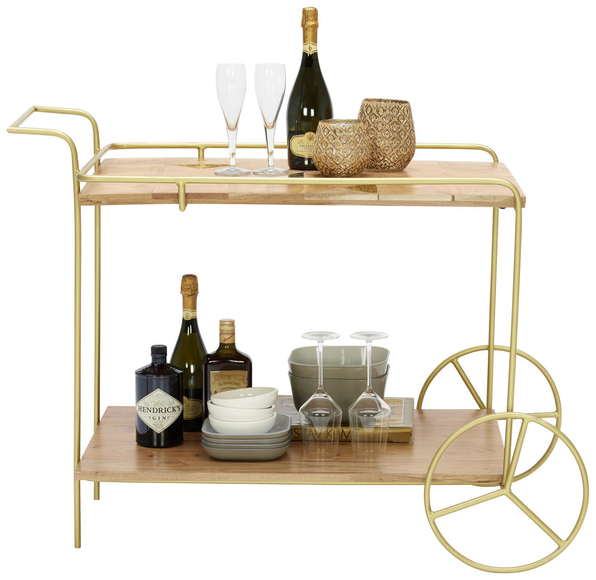 CĂRUCIOR PENTRU SERVIT in culoare lemn acacia, auriu  - auriu/alămiu, Lifestyle, metal/lemn (90/80/50cm) - Landscape