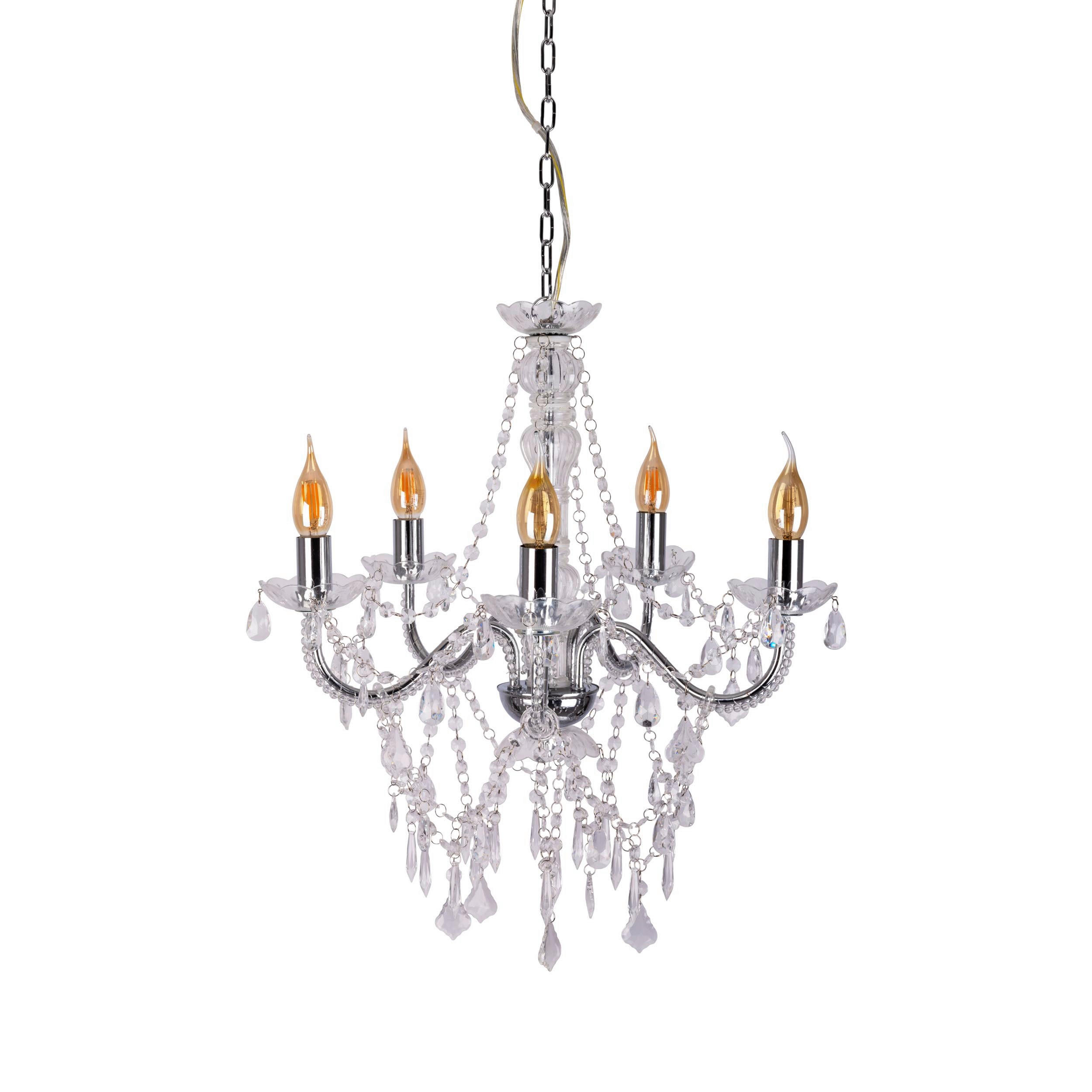 KRONLEUCHTER CECILIA 52/85 cm   - Chromfarben, ROMANTIK / LANDHAUS, Kunststoff/Metall (52/85cm) - Näve