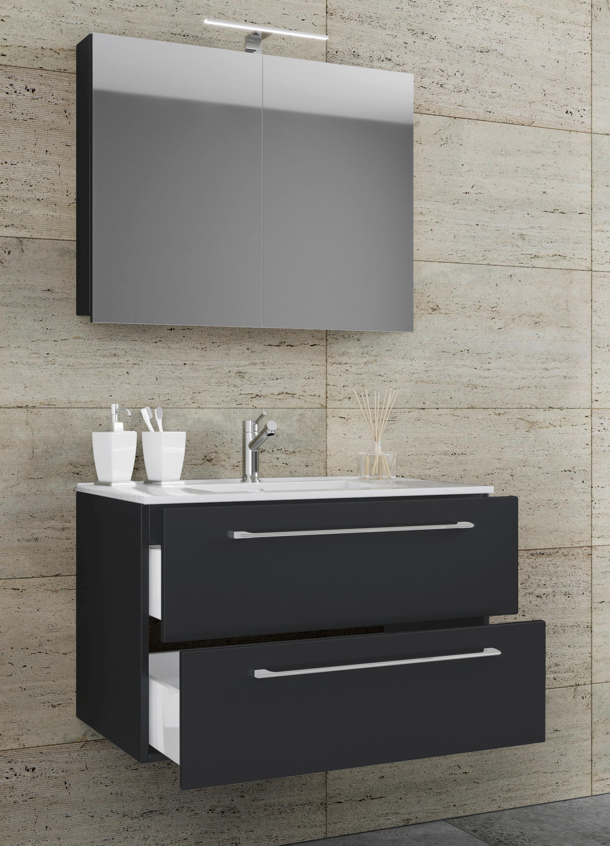 BADEZIMMER 3-teilig  in 60 cm  - Weiss/Alufarben, Modern, Keramik/Holzwerkstoff (60cm) - MID.YOU