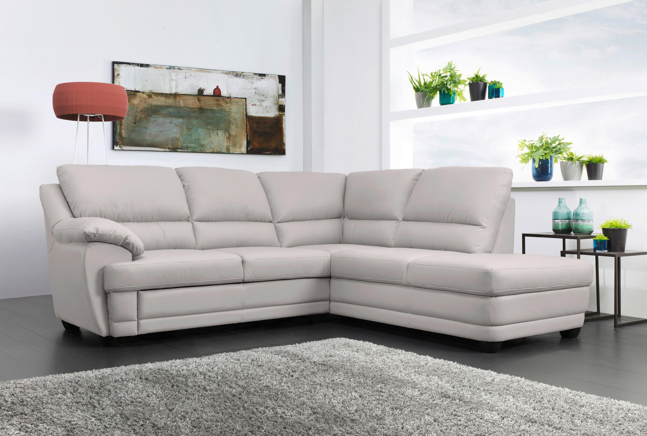 ECKSOFA in Lederlook Hellgrau  - Hellgrau, Design, Kunststoff/Textil (245/225cm) - Livetastic