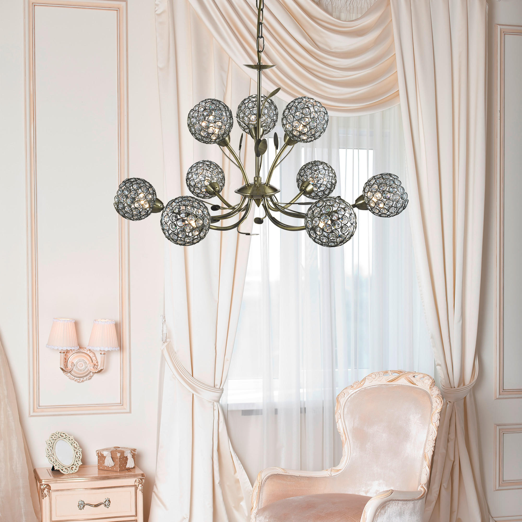 HÄNGELEUCHTE Bellis 68/39 cm   - Messingfarben, Basics, Glas/Metall (68/39cm) - Searchlight