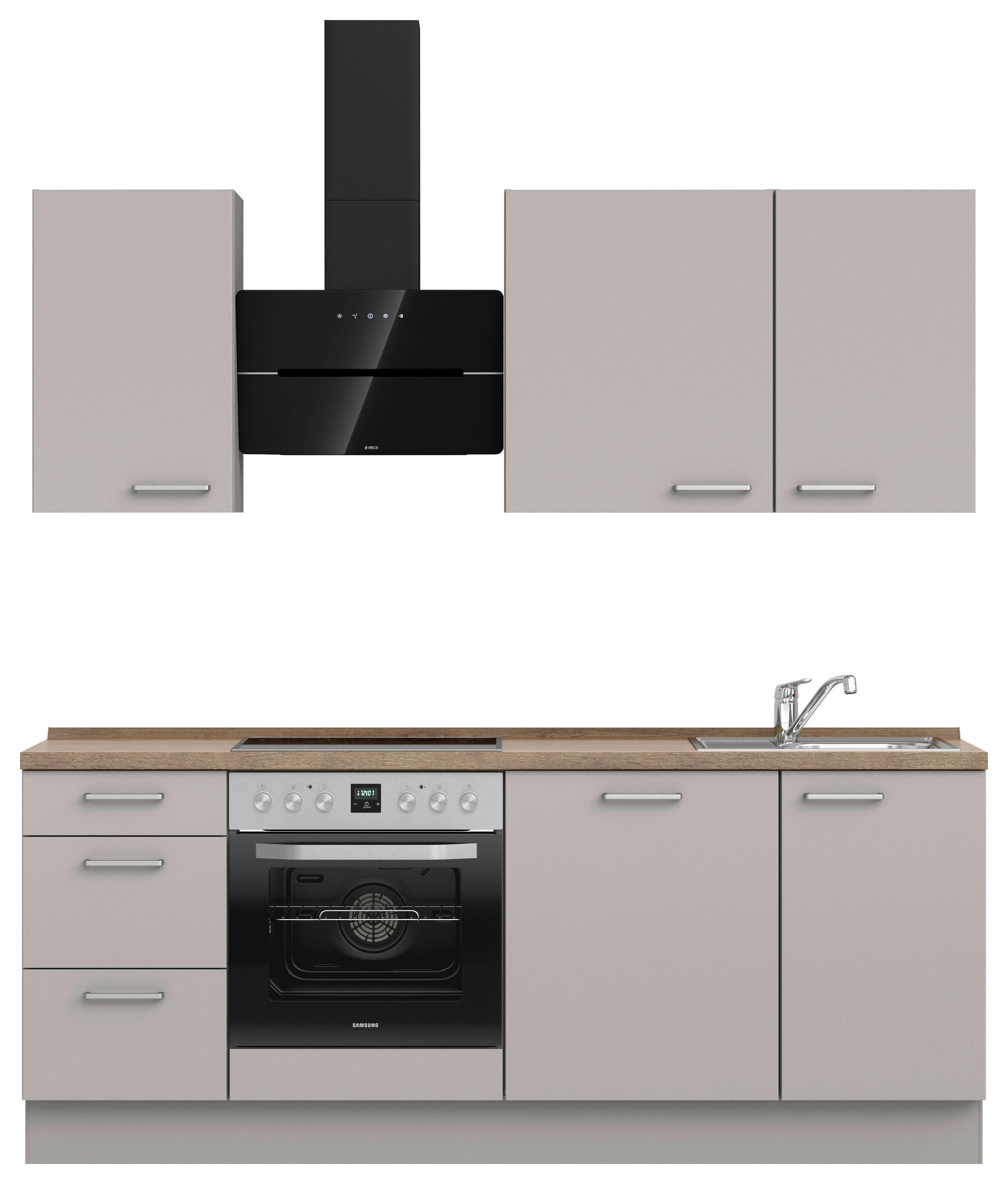 KÜCHENLEERBLOCK 210 cm   in Grau, Eiche dunkel  - Eiche dunkel/Edelstahlfarben, MODERN, Holzwerkstoff/Metall (210cm) - Nobilia