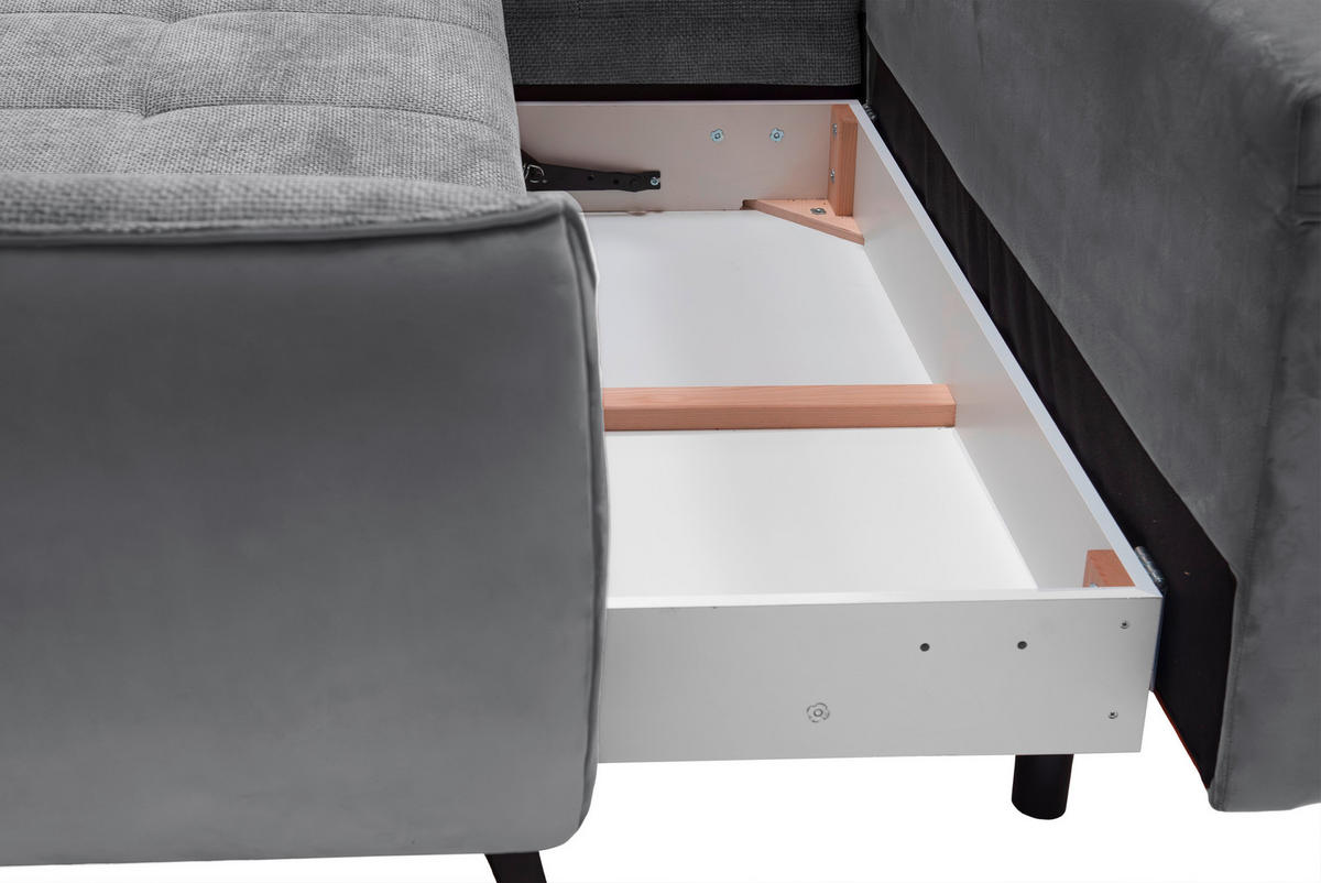 ECKSOFA in Struktur Hellgrau, Grau  187/282 cm  - Hellgrau/Schwarz, Design, Textil/Metall (187/282cm) - Livetastic