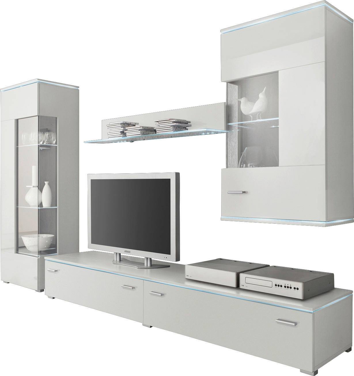 WOHNWAND  in Weiß  230/148/42 cm  - Silberfarben/Weiß, Design, Glas/Holzwerkstoff (230/148/42cm) - Livetastic