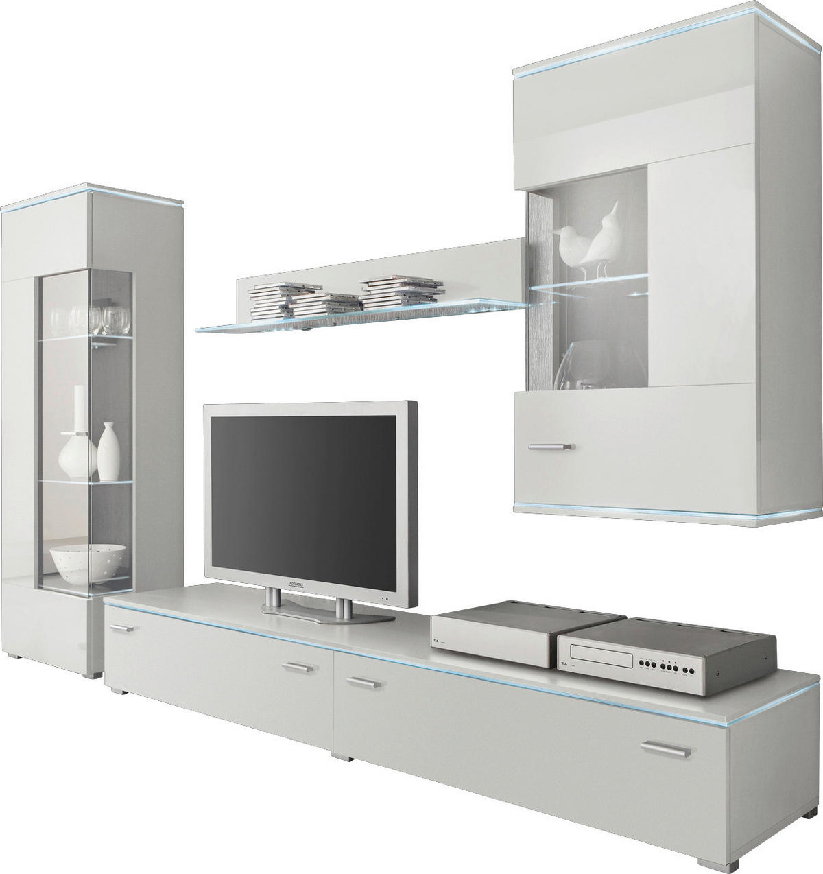 WOHNWAND  in Weiß  230/148/42 cm  - Silberfarben/Weiß, Design, Glas/Holzwerkstoff (230/148/42cm) - Livetastic