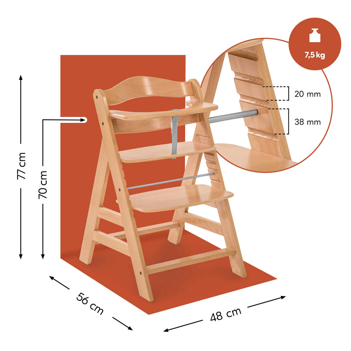 KOMBIHOCHSTUHL Alpha Newborn Set Pro  - Hellbraun/Hellgrau, Basics, Holz/Textil (50/103,5/67cm) - Hauck