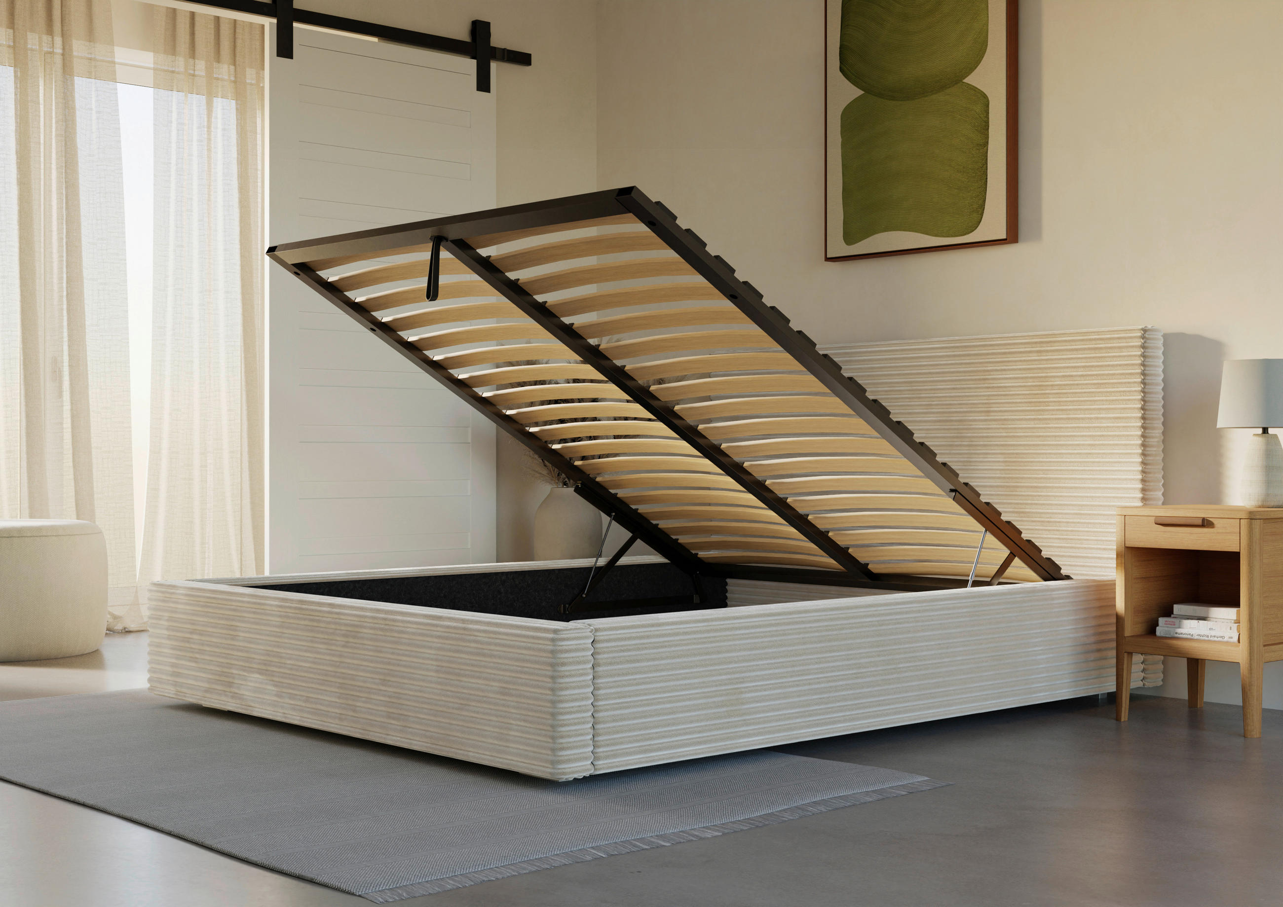 POLSTERBETT Lattenrost, Bettkasten 200/200 cm  in Beige  - Beige/Schwarz, Design, Holz/Kunststoff (200/200cm) - Boxxx