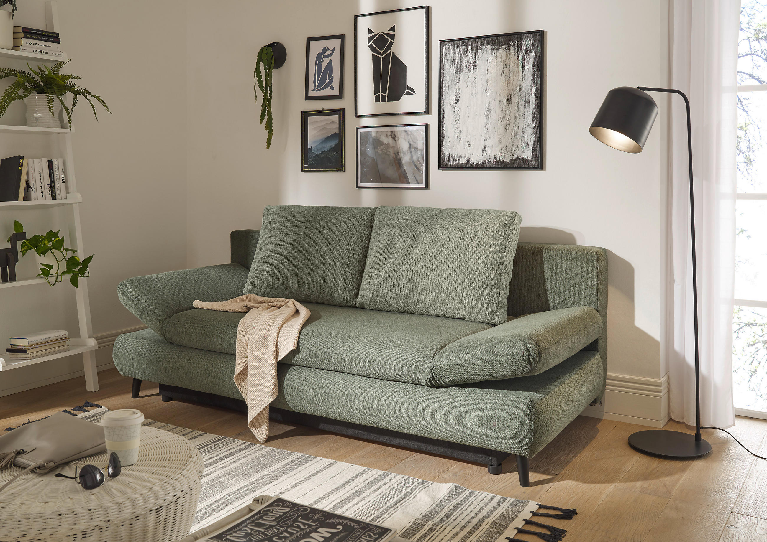 SCHLAFSOFA Mikrofaser Grün  - Schwarz/Grün, KONVENTIONELL, Kunststoff/Textil (212/88/101cm) - MID.YOU