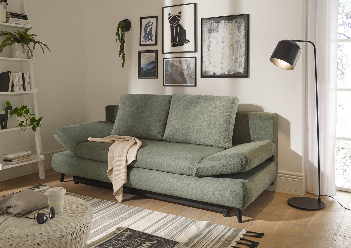 SCHLAFSOFA Mikrofaser Grün  - Schwarz/Grün, KONVENTIONELL, Kunststoff/Textil (212/88/101cm) - MID.YOU