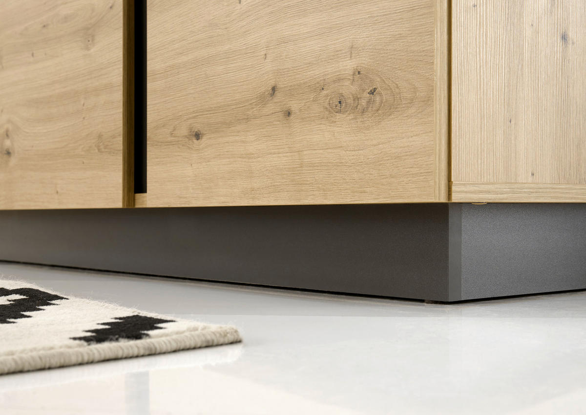 WOHNWAND - Graphitfarben/Eiche Artisan, Design, Glas/Holzwerkstoff (290/194/40cm) - MID.YOU