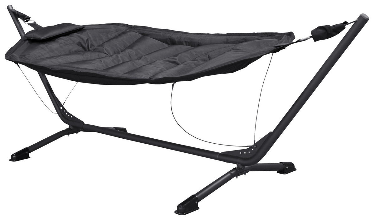 HÄNGEMATTE 115/104/305 cm  - Schwarz, KONVENTIONELL, Textil/Metall (115/104/305cm) - Gardenson