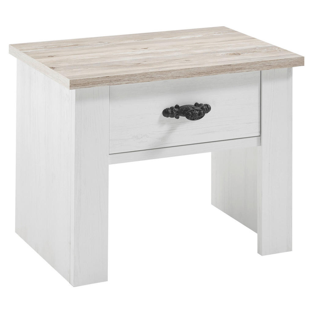Nachttisch Florenz Pinie Weiß Dekor, B: 58cm