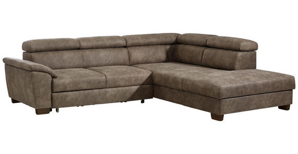 WOHNLANDSCHAFT in Textil Taupe - Taupe/Wengefarben, MODERN, Holz/Textil (263/229cm) - Hom`in