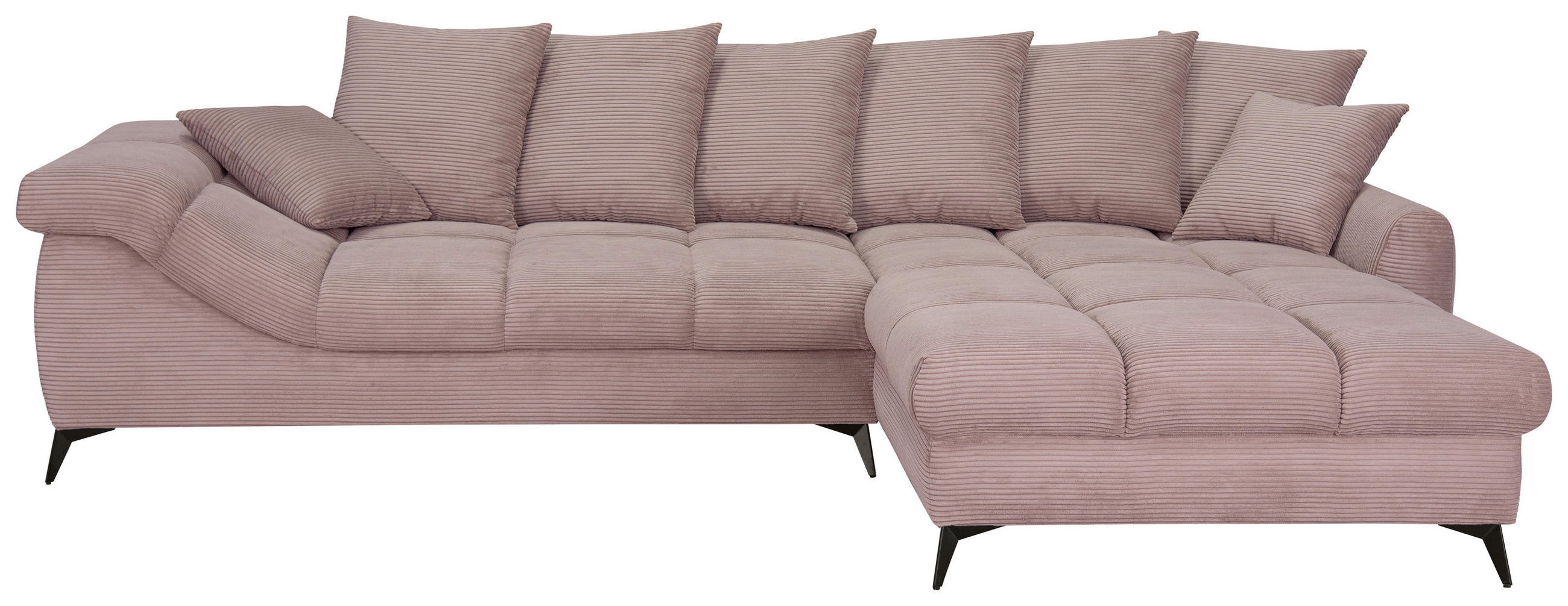 ECKSOFA Rosa Cord Rückenkissen, Armlehnenkissen, Rücken echt  - Schwarz/Rosa, KONVENTIONELL, Textil/Metall (332/231cm) - Carryhome