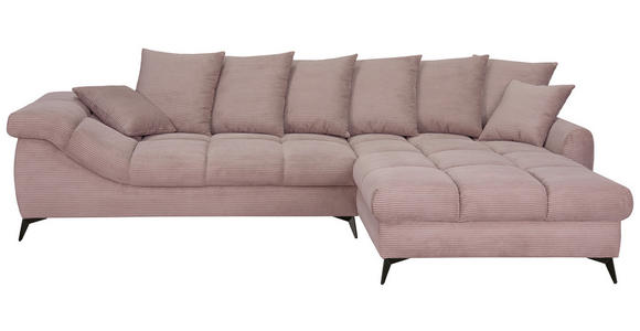 ECKSOFA Rosa Cord Rückenkissen, Armlehnenkissen, Rücken echt  - Schwarz/Rosa, KONVENTIONELL, Textil/Metall (332/231cm) - Carryhome