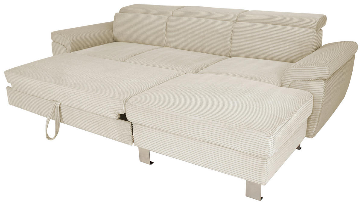 ECKSOFA inkl. Funktionen Naturfarben Cord  - Silberfarben/Naturfarben, Design, Textil/Metall (250/167cm) - Xora