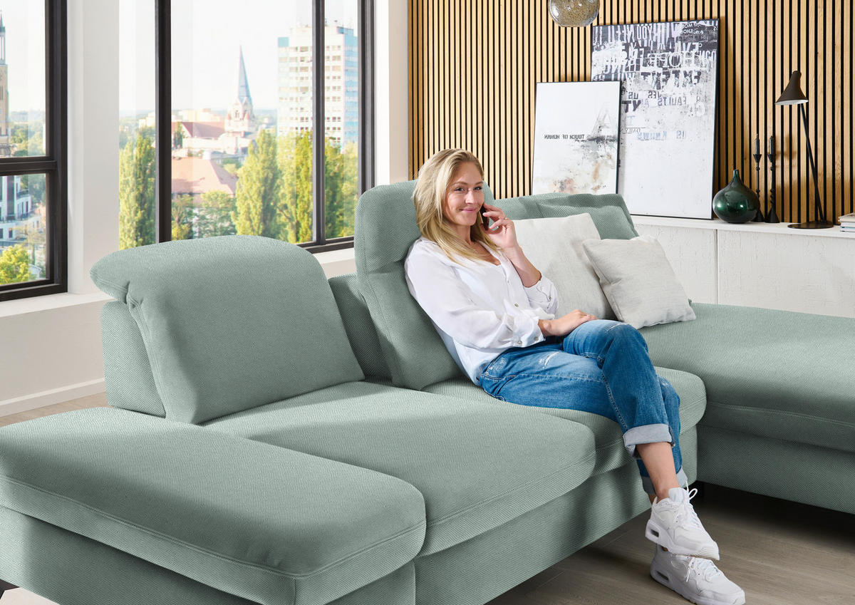 ECKSOFA  in Chenille Mintgrün  288/198 cm  - Schwarz/Mintgrün, Design, Textil/Metall (288/198cm) - Beldomo Style