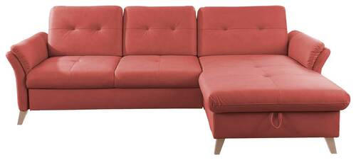 ECKSOFA Rot Lederlook (vegan)  - Eichefarben/Rot, Design, Holz/Textil (268/176cm) - Livetastic