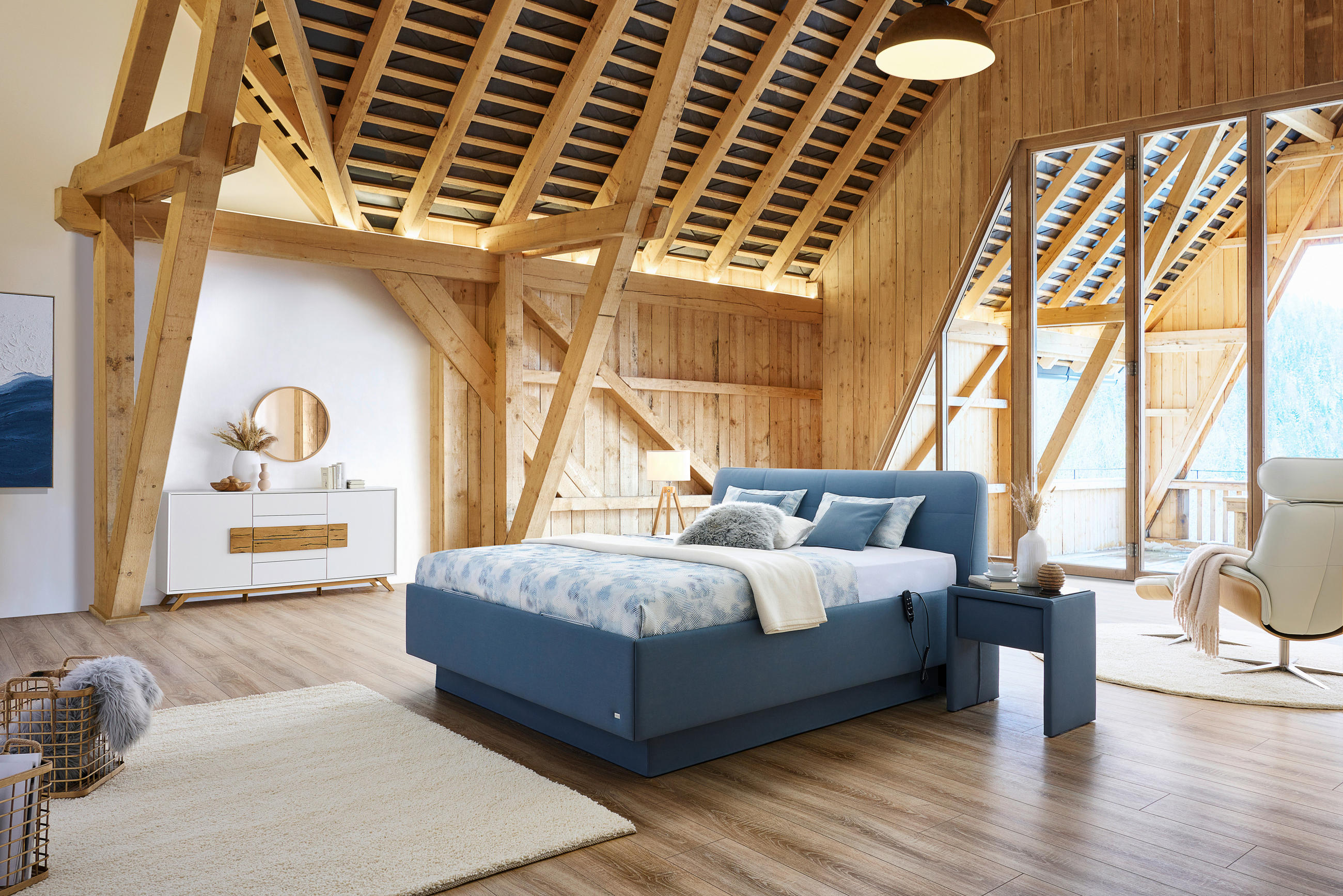 Thumbnail - RUF Betten Polsterbett, Blau, Textil, Birke, Schichtholz, H2 + H3, 4-Zonen, Höhe ca. 26 cm, 180x200 cm, Blauer Engel, Te...