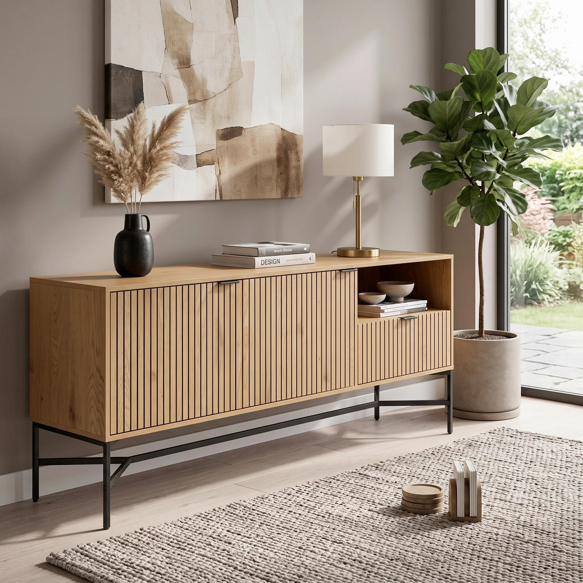 SIDEBOARD  180/70/40 cm 1 Schublade(n)  - Eichefarben/Schwarz, Design, Holzwerkstoff/Metall (180/70/40cm) - Livetastic