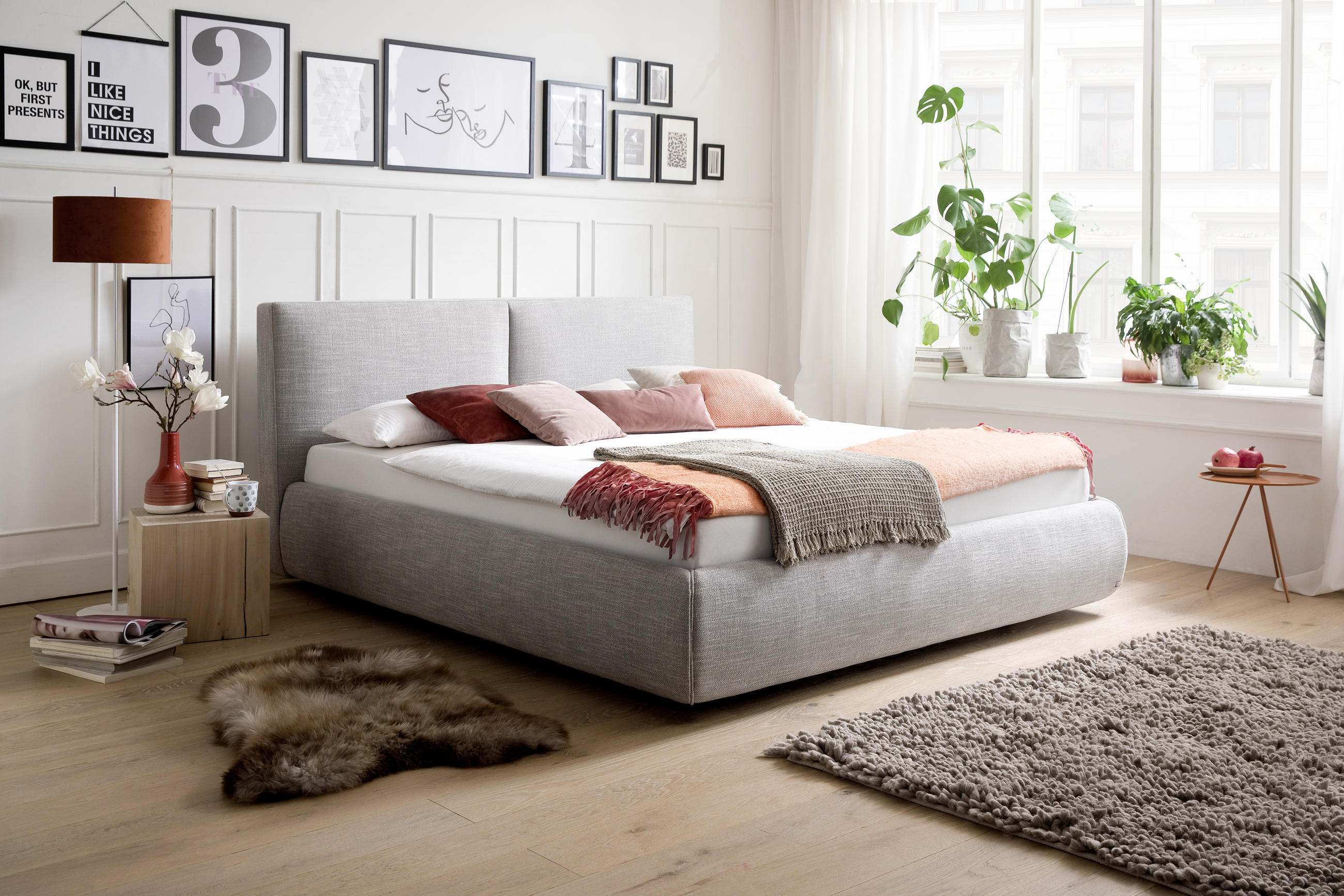 POLSTERBETT Lattenrost, Bettkasten 180/200 cm  in Hellgrau  - Hellgrau/Naturfarben, MODERN, Holz/Textil (180/200cm) - Livetastic
