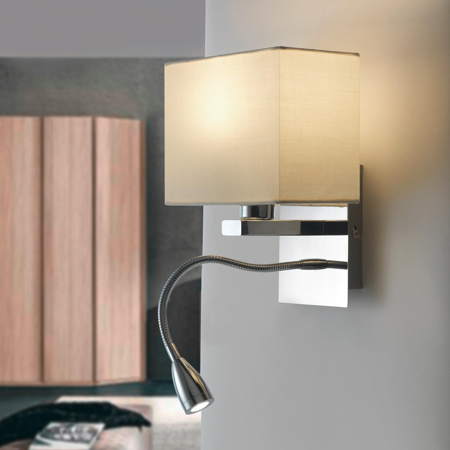 LED-WANDLEUCHTE 17/15/44 cm   - Chromfarben/Weiß, KONVENTIONELL, Textil/Metall (17/15/44cm)