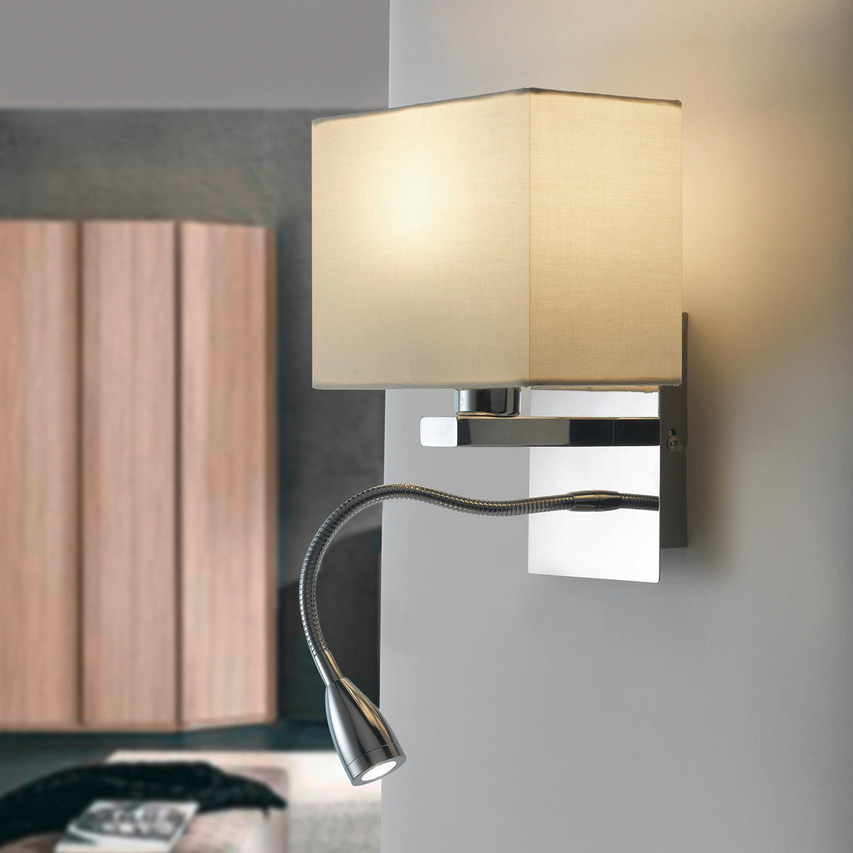 LED-WANDLEUCHTE 17/15/44 cm   - Chromfarben/Weiß, KONVENTIONELL, Textil/Metall (17/15/44cm)