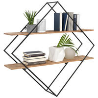 NÁSTENNÝ REGÁL, farba akácie, tmavosivá - farba akácie/tmavosivá, Trend, kov/drevo (107/107/26cm) - Ambia Home
