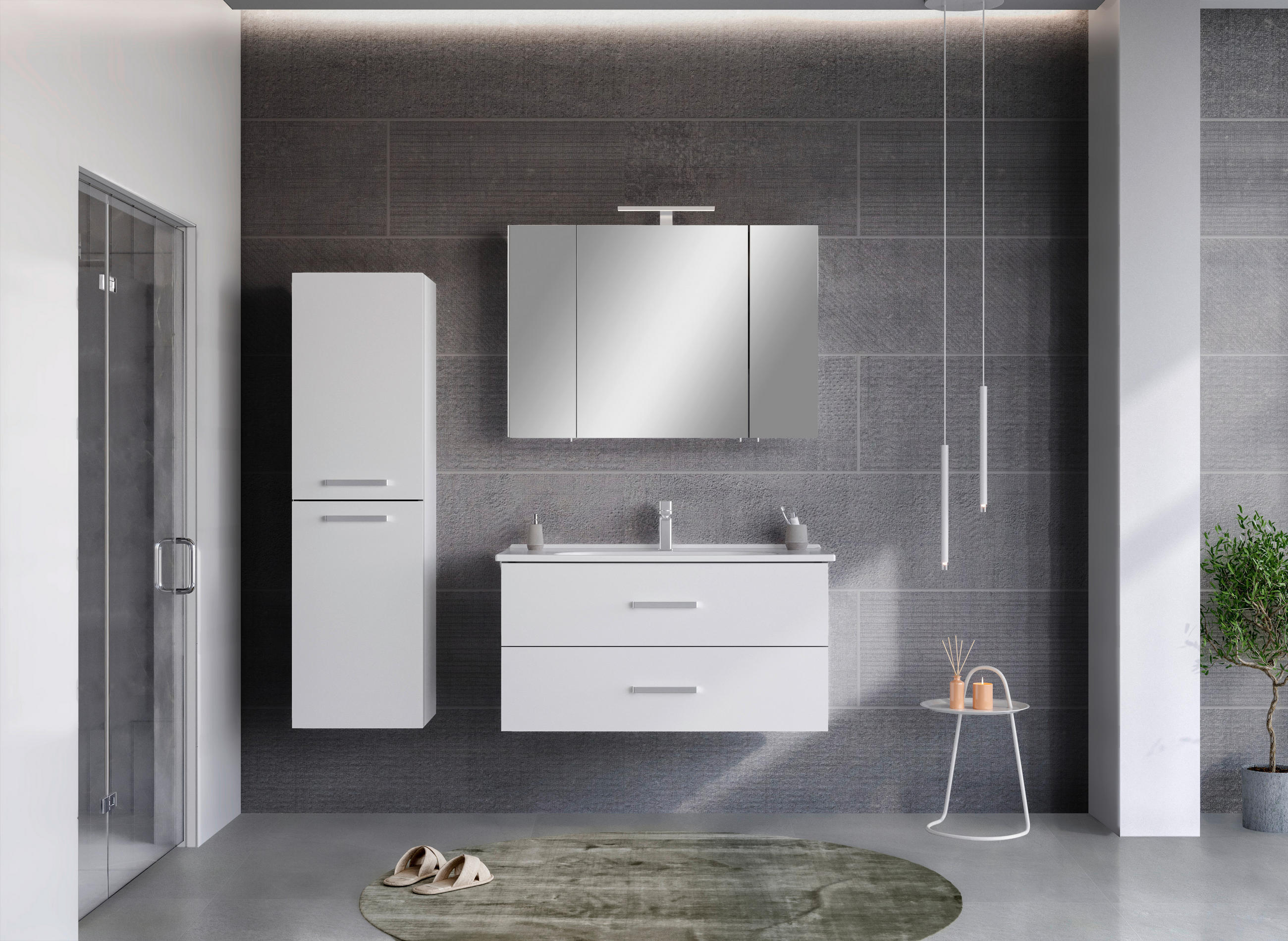 BADEZIMMER 3-teilig  in  - Chromfarben/Weiss, Basics, Keramik/Holzwerkstoff (100/136/48cm) - Welnova