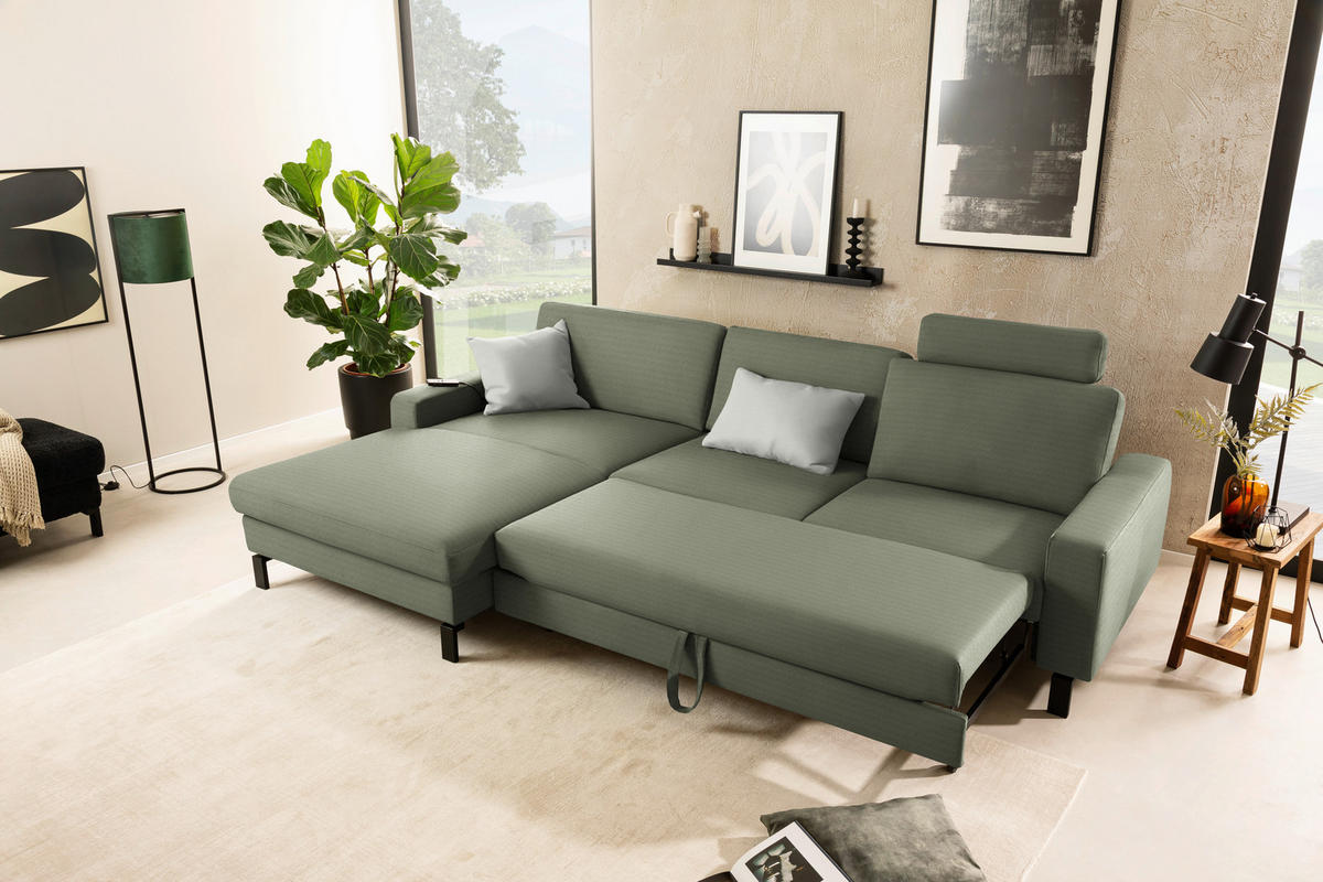 ECKSOFA Cord Olivgrün  - Schwarz/Olivgrün, Design, Textil/Metall (185/298cm) - Pure Home Lifestyle