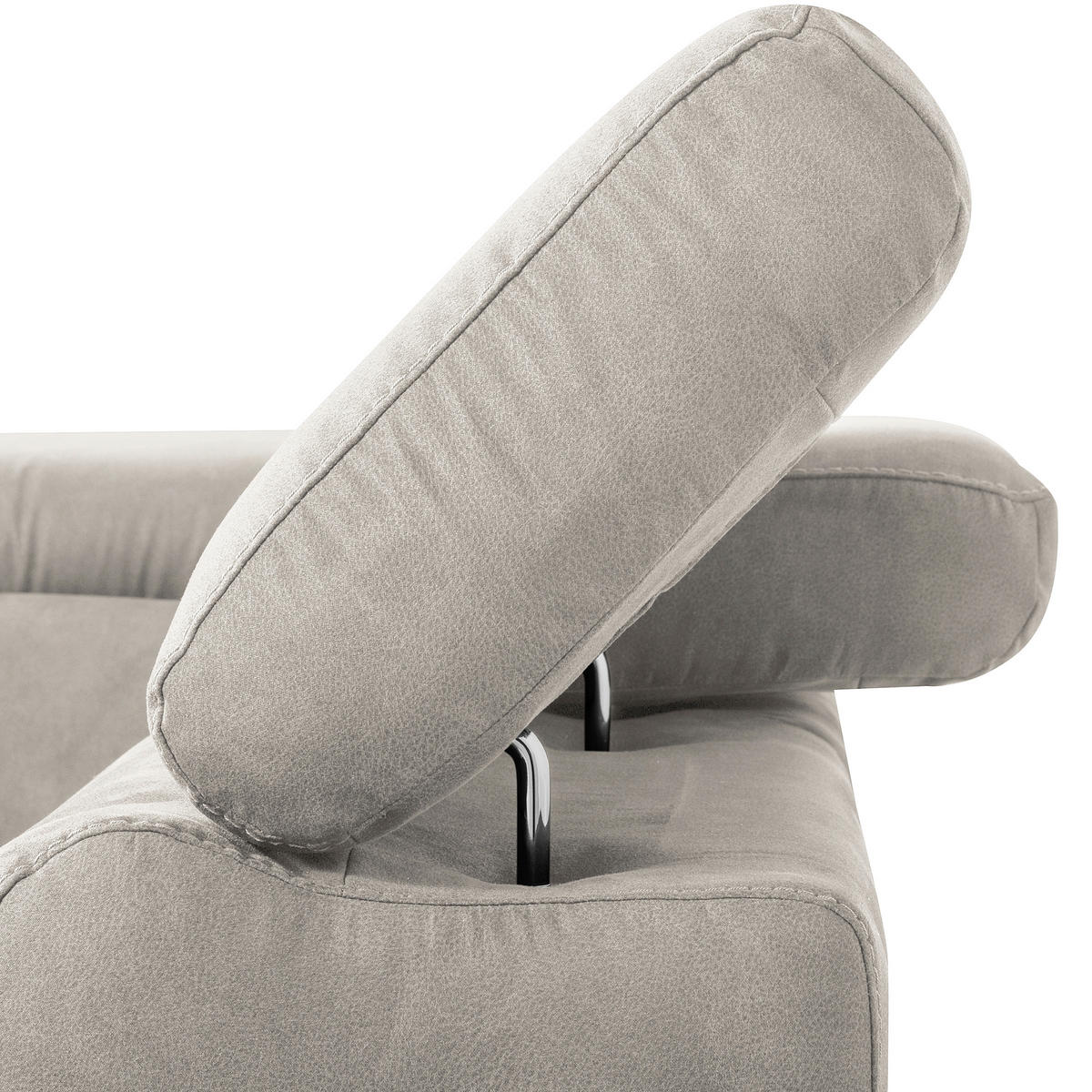 ECKSOFA SONO in Lederlook Hellgrau Armteilverstellung, Kopfteilverstellung  265/210 cm  - Chromfarben/Hellgrau, Design, Textil/Metall (265/210cm) - Livetastic