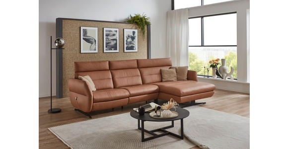 ECKSOFA in Echtleder Haselnussfarben 300/157 cm - Schwarz/Haselnussfarben, Design, Leder/Metall (300/157cm) - Dieter Knoll
