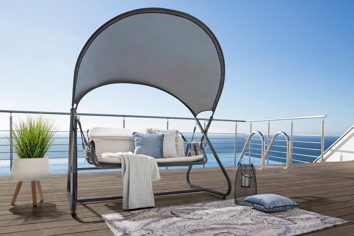 HOLLYWOODSKÁ HOUPAČKA  - černá/světle šedá, Moderní, kov/textil (166/190/145cm) - Beldano