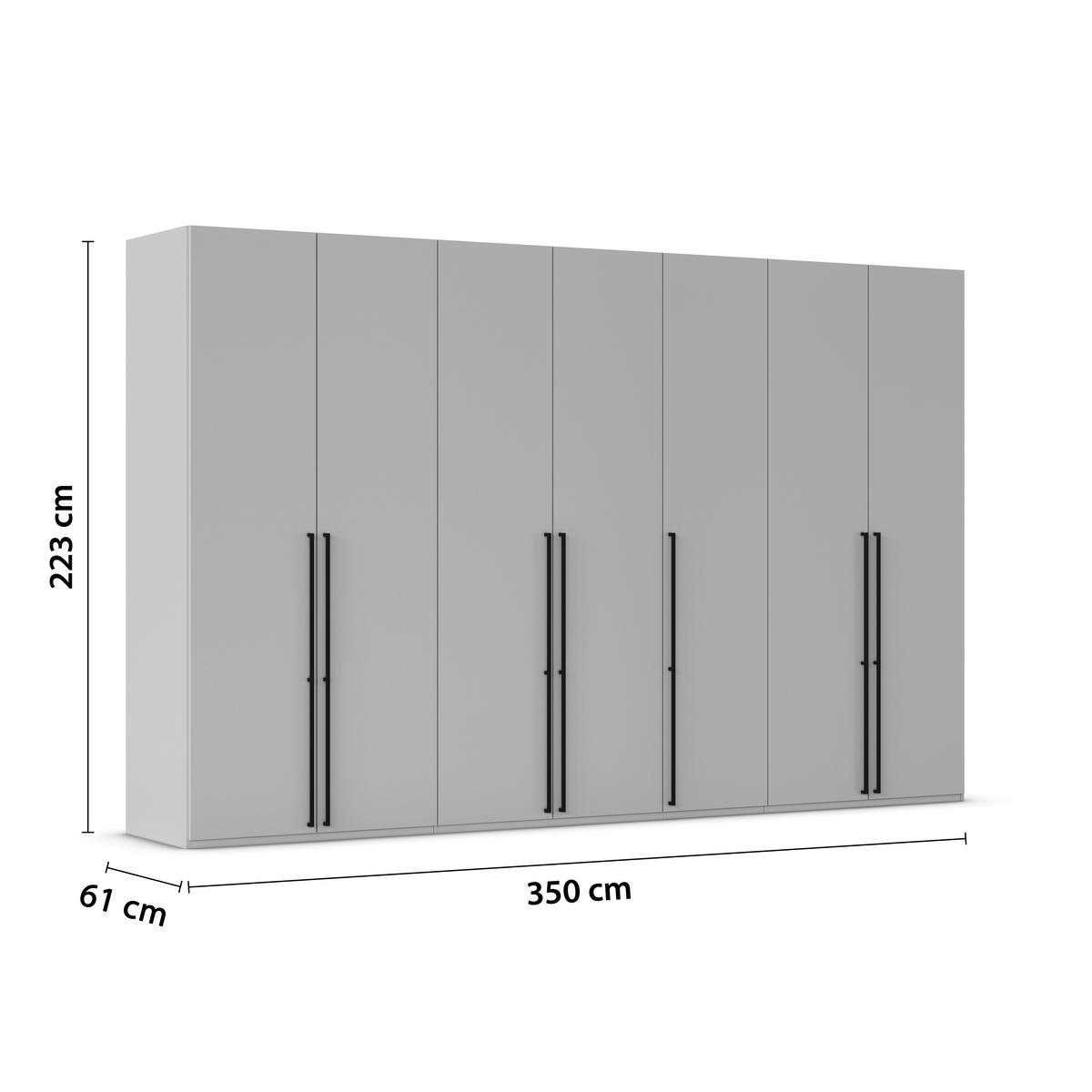 DREHTÜRENSCHRANK 350/223/61 cm,  in Weiß, 7-türig  - Schwarz/Weiß, Basics, Holzwerkstoff/Metall (350/223/61cm) - Novel