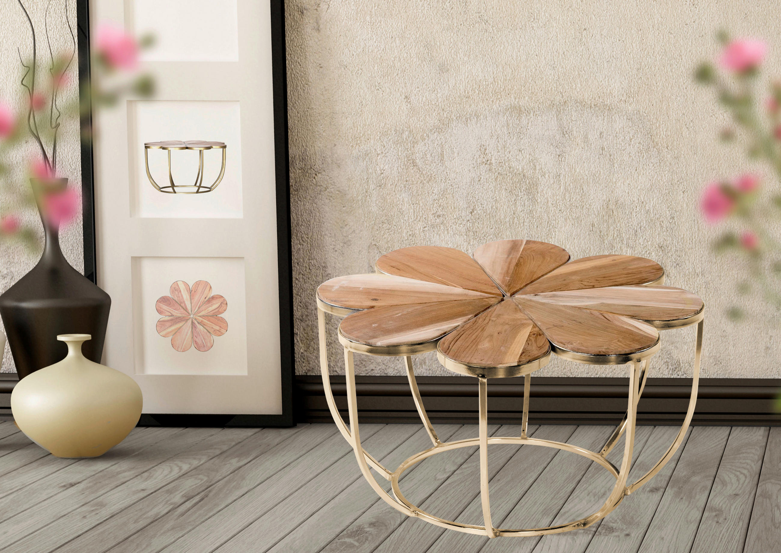 MIZICA, naravne barve, črna  - zlate barve/črna, Romantika, kovina/les (70/70/38cm) - Carryhome