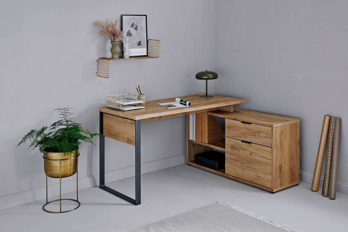 ECKSCHREIBTISCH 150/120/76 cm  in Anthrazit, Eichefarben  - Eichefarben/Anthrazit, MODERN, Holzwerkstoff/Metall (150/120/76cm) - Livetastic