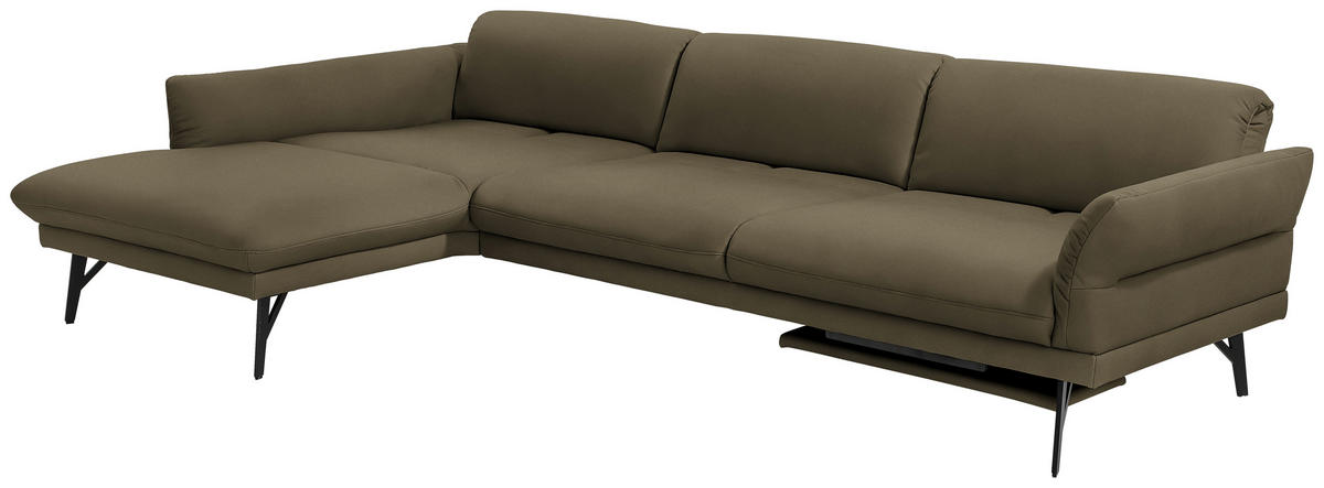 ECKSOFA Posh in Echtleder Grün  173/308 cm  - Anthrazit/Grün, Design, Leder/Metall (173/308cm) - Joop!