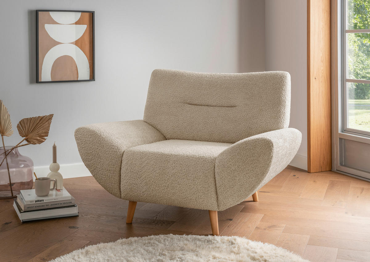 SESSEL in Bouclé Beige  - Wildeiche/Beige, KONVENTIONELL, Holz/Textil (111/81/90cm) - MID.YOU