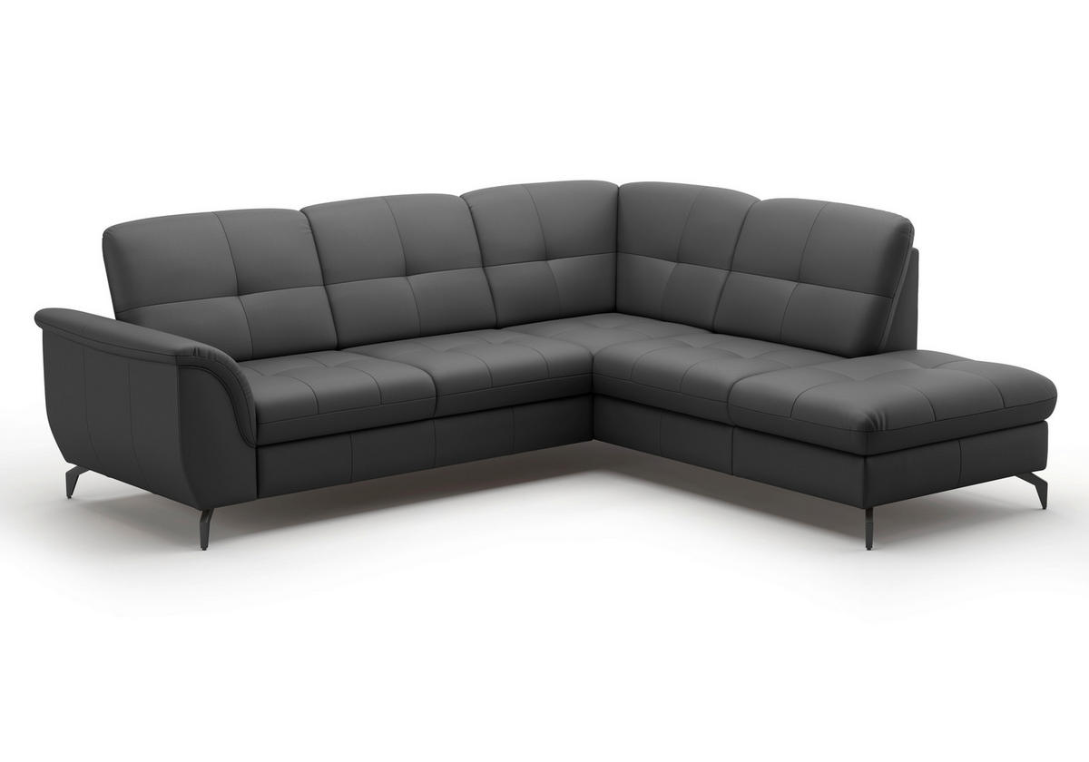 ECKSOFA in Vliesstoff Kombination Echtleder/Stoff Schwarz  244/212 cm  - Schwarz, MODERN, Leder/Textil (244/212cm) - Sit & More