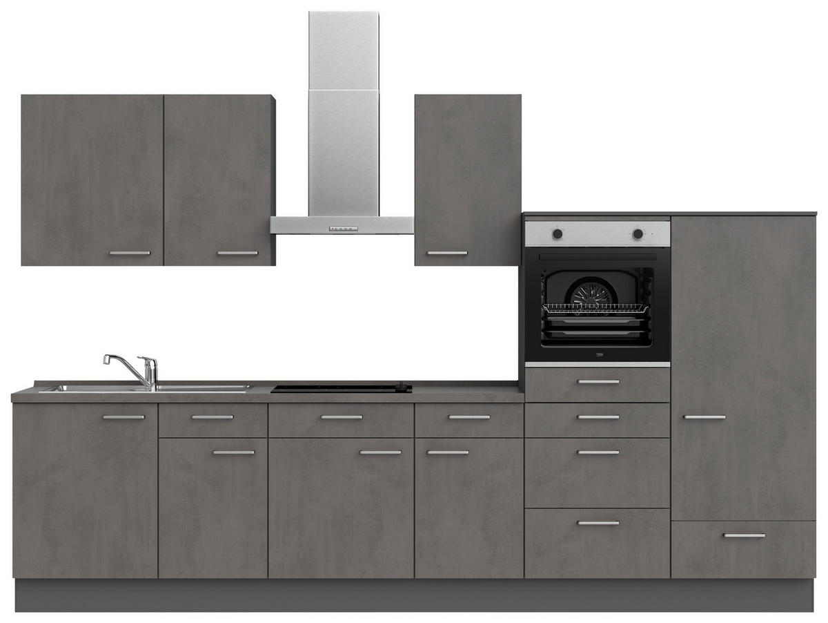 KÜCHENLEERBLOCK Riva 330 cm  in Schieferfarben  - Schieferfarben/Edelstahlfarben, MODERN, Holzwerkstoff/Metall (330cm) - Nobilia