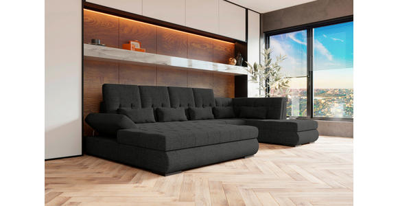 WOHNLANDSCHAFT Graphitfarben Struktur  - Schwarz/Graphitfarben, KONVENTIONELL, Kunststoff/Textil (191/363/212cm) - Carryhome