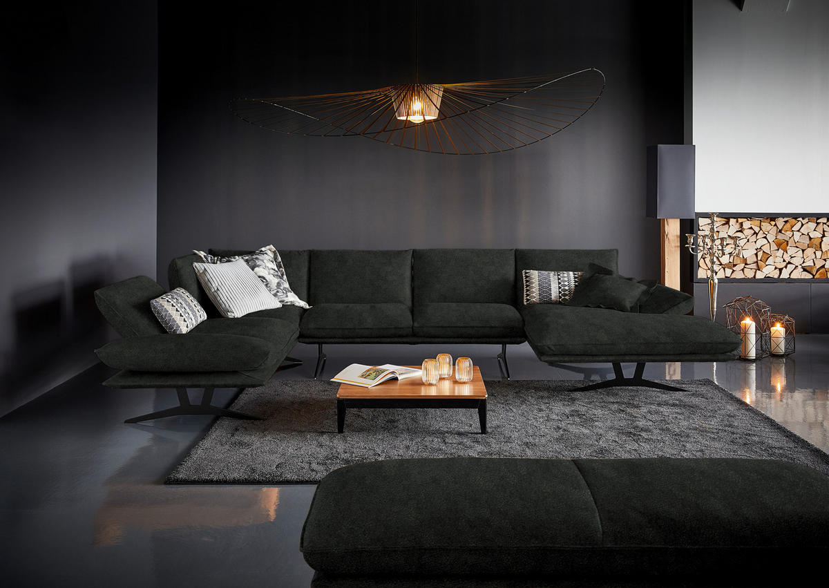 WOHNLANDSCHAFT  in Echtleder Dunkelgrün  - Dunkelgrün/Schwarz, Natur, Leder/Metall (217/359/155cm) - Dieter Knoll